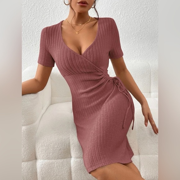 SHEIN Rose Wrapped Ribbed Dress - Picture 6 of 6